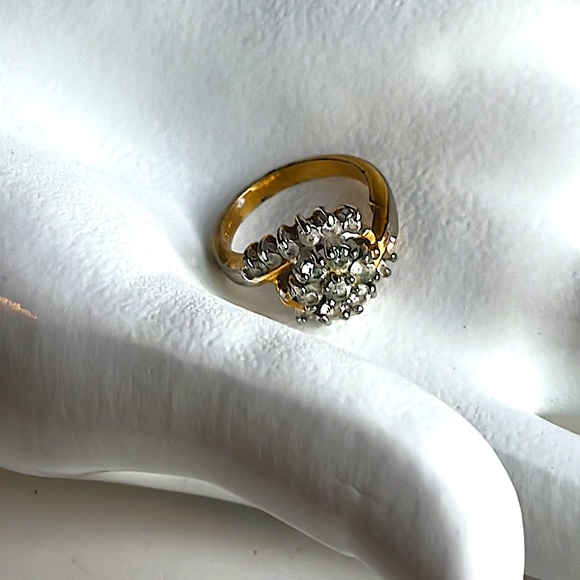 Andrea’s Vintage 14K Gold Plated Diamond Cluster Engagement Ring sz 6 - Picture 2 of 4